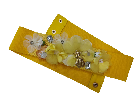 Cintura Donna Elastica a Fiori Gialla