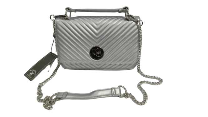Beverly Hills Polo Club Borsa a Tracolla Silver BH2051 Media con catena Argento