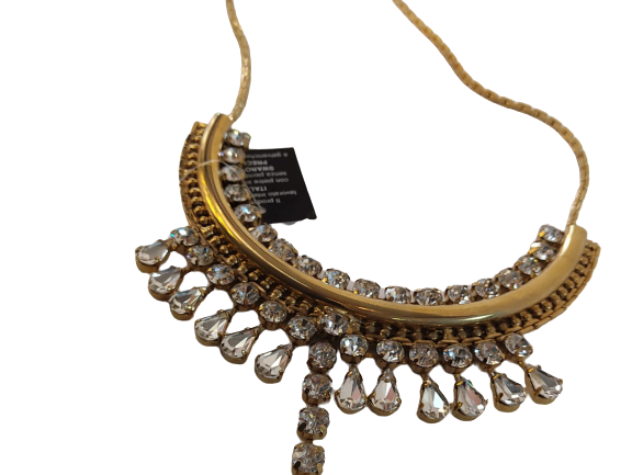 Collana in Oro Lunga Rigida GEMIR - Con strass Bianco