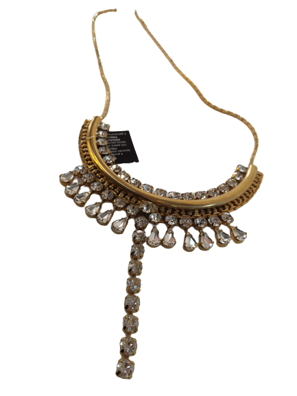 Collana in Oro Lunga Rigida GEMIR - Con strass Bianco