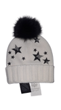 Cappello Pon Pon Donna TIRABASSO - Stelle Nere Bianco - 80TRB0255
