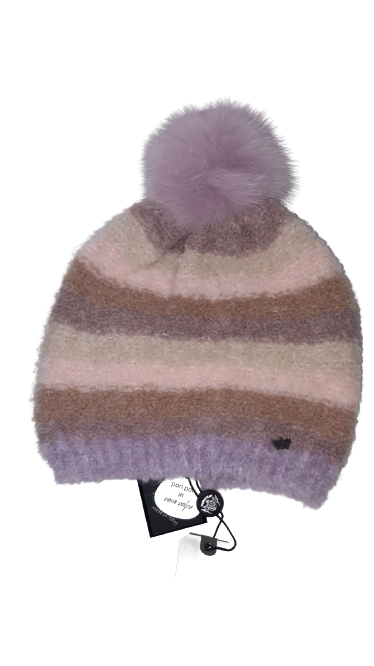 Cappello Pon Pon da Donna TIRABASSO - Pon Pon Hat - Marrone/Viola/Rosa 80TRB024612