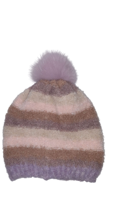Cappello Pon Pon da Donna TIRABASSO - Pon Pon Hat - Marrone/Viola/Rosa 80TRB024612