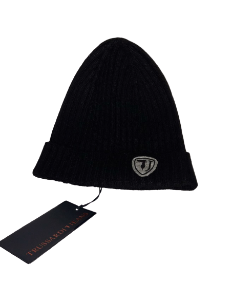 Berretto di Lana con Logo Uomo TRUSSARDI JEANS - Winter Cap - Nero 57W074