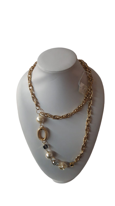 Collana di Catene & Perle + Con Pietre Dure Ciondolo BYBA BIJOUX - Chain & Pearl necklace with Pendant