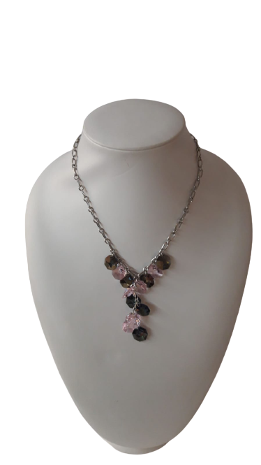 Collana di Catene Argento + Con Ciondolo Pietre Swarovsky colorati BYBA BIJOUX - Silver Chain Necklace with Swarovsky colorful stone - Rosa , Blu , Nero