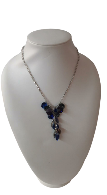 Collana di Catene Argento + Con Ciondolo Pietre Swarovsky colorati BYBA BIJOUX - Silver Chain Necklace with Swarovsky colorful stone - Rosa , Blu , Nero