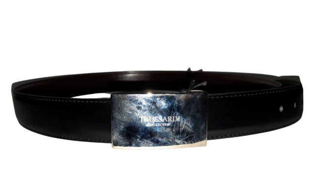 Cintura in pelle a Marchio Uomo TRUSSARDI COLLECTION - Branded leather belt - Moro/Nero 097109