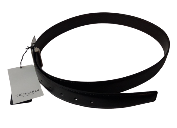 Cintura in pelle a Marchio Uomo TRUSSARDI COLLECTION - Branded leather belt - Moro/Nero 097109