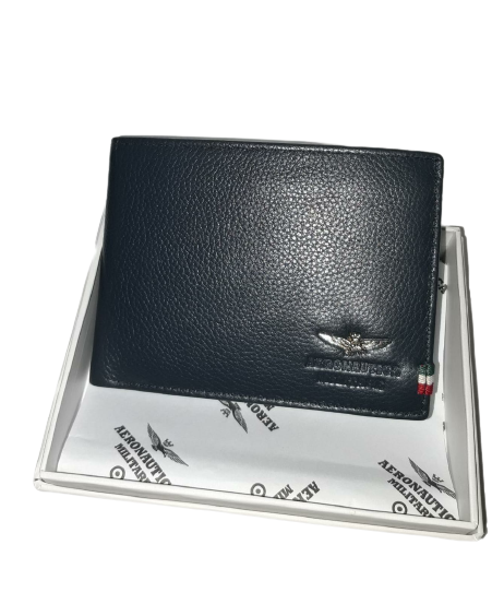 Portafoglio uomo vera pelle AERONAUTICA MILITARE - Leather Wallet Nero/Blu/Moro - AM-102