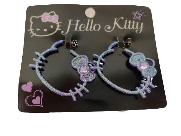 Hello Kitty - Orecchini Pendenti Colorati - Oro , Blu Zaffiro / Rosa