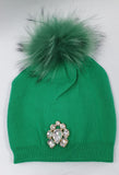 Cappello donna di trik bijoux con  pietre swarovsky e pon pon rosso/ verde/ grigio/ rosa/ nero/ bianco/ fucsia/ blu