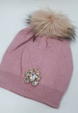 Cappello donna di trik bijoux con  pietre swarovsky e pon pon rosso/ verde/ grigio/ rosa/ nero/ bianco/ fucsia/ blu
