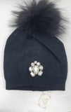 Cappello donna di trik bijoux con  pietre swarovsky e pon pon rosso/ verde/ grigio/ rosa/ nero/ bianco/ fucsia/ blu