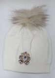Cappello donna di trik bijoux con  pietre swarovsky e pon pon rosso/ verde/ grigio/ rosa/ nero/ bianco/ fucsia/ blu