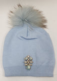 Cappello donna di trik bijoux con applicazioni swarovsky e pon pon azzurro/ nero/ grigio/ rosa