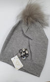 Cappello donna di trik bijoux con applicazioni swarovsky e pon pon grigio/ rosa/ fucsia