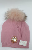 Cappello donna di trik bijoux con applicazioni swarovsky e pon pon grigio/ rosa/ fucsia