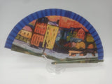 Ventaglio made in Italy con paesaggio azzurro/blu/ arancio