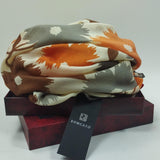 Confezione regalo foulard donna di roncato fiori blu/ arancio e quadrato giallo/marrone