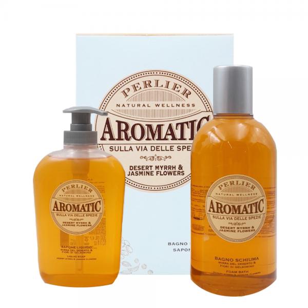 Perlier Aromatic Mirra e Gelsomino Set Regalo Bagnoschiuma 500ml e Sapone Liquido Mani 300ml