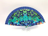 Ventaglio grande fantasia fiori blu made in italy