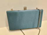 Borsa CERIMONIA DONNA clutch con strass e rosa in rilievo BLU COBALTO