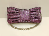 Borsa cerimonia paiettata con contrasto viola ed argento con catena