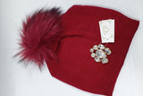 Cappello donna di trik bijoux con  pietre swarovsky e pon pon rosso/ verde/ grigio/ rosa/ nero/ bianco/ fucsia/ blu