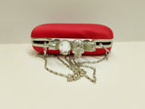 Borsa cerimonia clutch rossa con catena argento