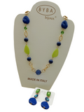 Completo da donna di Byba Bijoux con collana ed orecchini VERDE LIME E BLU