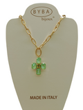 Collana da donna di Byba Bijoux con croce VERDE/GIALLA
