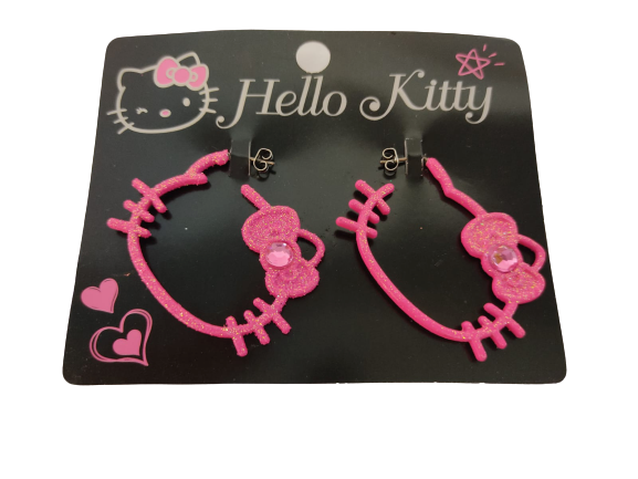 Hello Kitty - Orecchini a perno in oro giallo 10 carati con fiocco rosa Hello Kitty - Orecchini a perno in oro giallo 10 carati con fiocco rosa