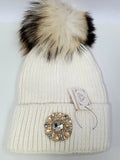 Cappello donna bianco/ grigio di trik bijoux con applicazione in swarovsky a forma di fiore