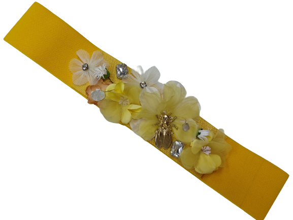 Cintura Donna Elastica a Fiori Gialla